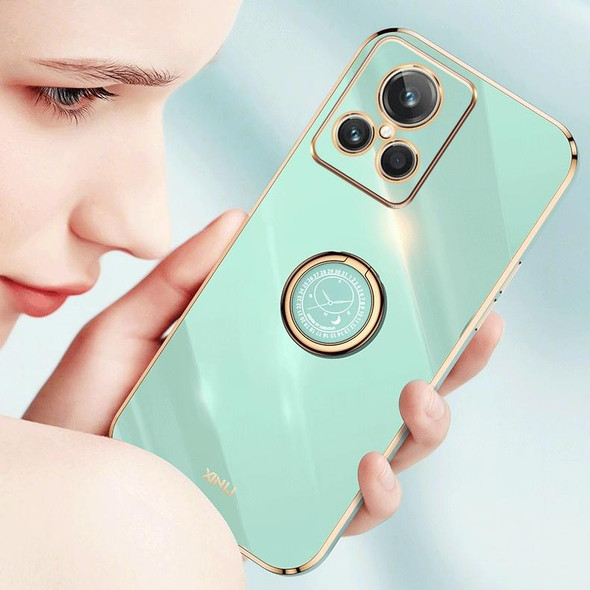 For Realme GT Neo 3 XINLI Straight Edge 6D Electroplate TPU Phone Case with Ring Holder(Mint Green)