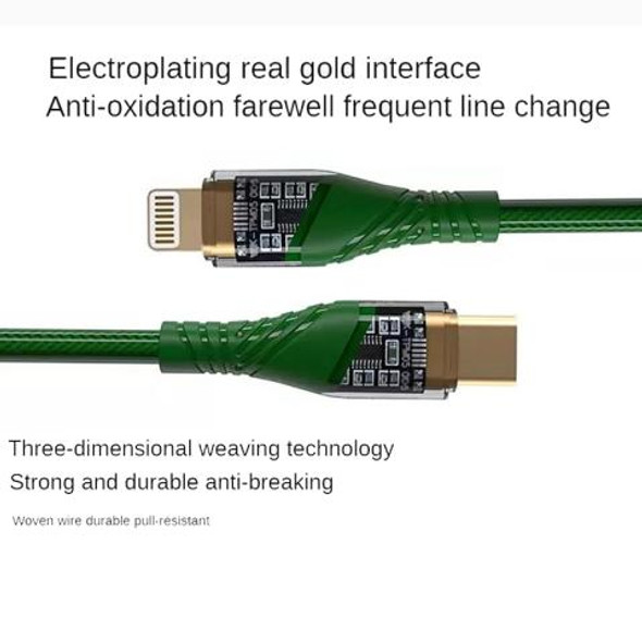 PD30W USB-C / Type-C to 8 Pin Transparent 3A Fast Charging Data Cable, Length: 1m(Green)