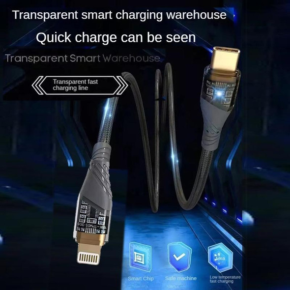 PD30W USB-C / Type-C to 8 Pin Transparent 3A Fast Charging Data Cable, Length: 1m(Black)