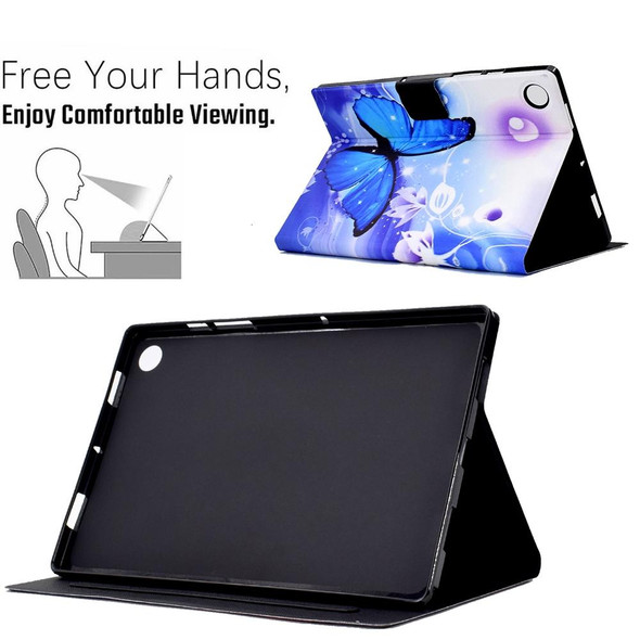 For Samsung Galaxy Tab A8 10.5 2021 / A8 2022 Electric Pressed TPU Smart Leatherette Tablet Case(Blue Butterfly)