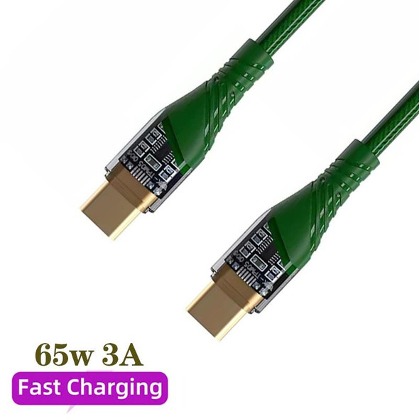 2pcs 65W USB-C / Type-C to Type-C Transparent Fast Charging Data Cable, Length: 1m(Green)