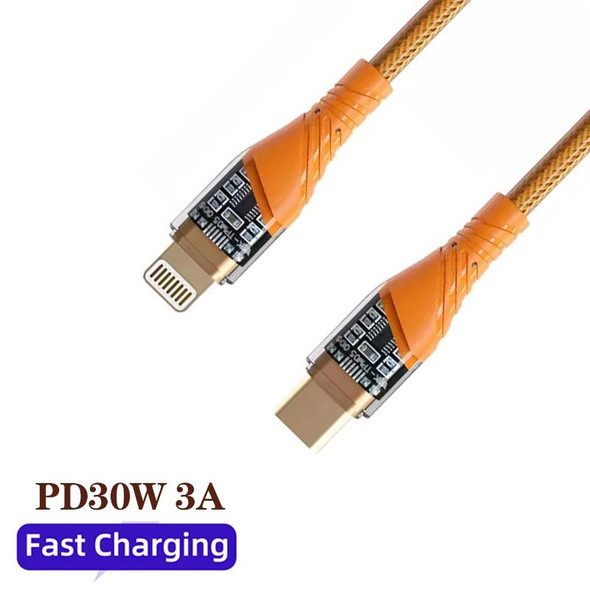 2pcs PD30W USB-C / Type-C to 8 Pin Transparent 3A Fast Charging Data Cable, Length: 1m(Orange)