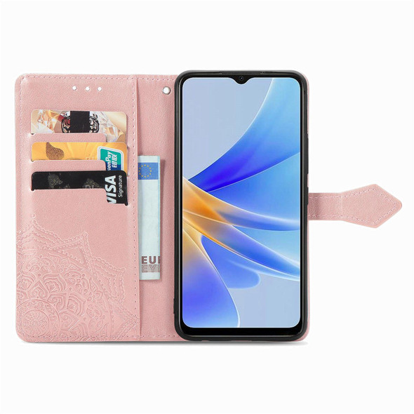 For OPPO  A17 Mandala Flower Embossed Leatherette Phone Case(Rose Gold)