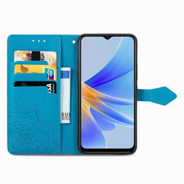 For OPPO  A17 Mandala Flower Embossed Leatherette Phone Case(Blue)