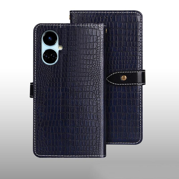 For Tecno Camon 19 idewei Crocodile Texture Leatherette Phone Case(Dark Blue)