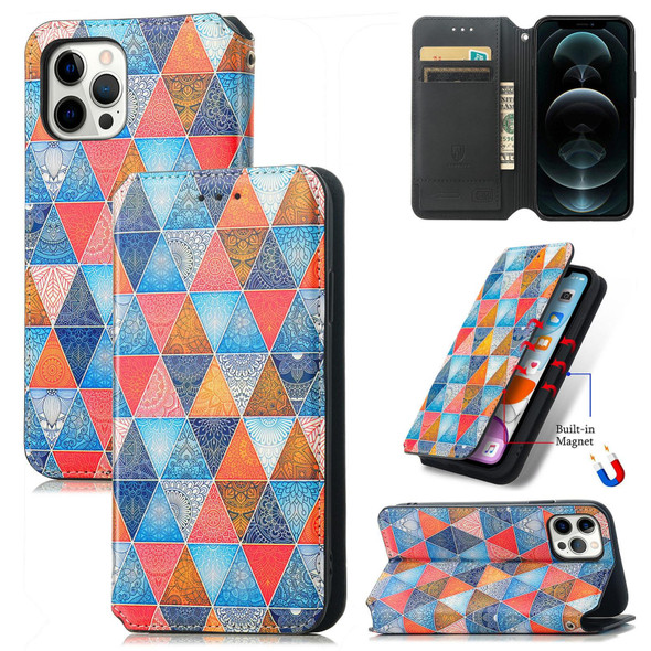 Colorful Magnetic Horizontal Flip PU Leatherette Case with Holder & Card Slot & Wallet - iPhone 12 Pro Max(Rhombus Mandala)