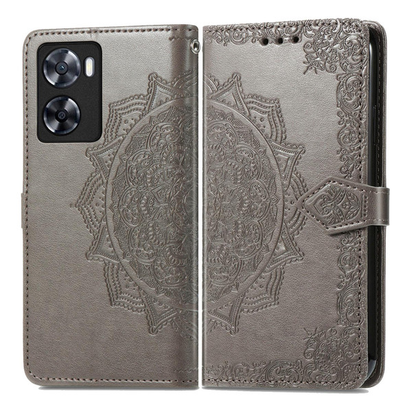 For OPPO  A57 4G Mandala Flower Embossed Leatherette Phone Case(Gray)