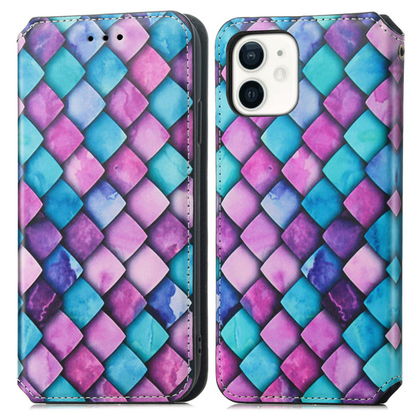 Colorful Magnetic Horizontal Flip PU Leatherette Case with Holder & Card Slot & Wallet - iPhone 12 mini(Purple Scales)