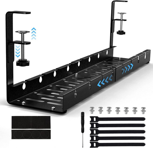 Stretchable Under Desk Cable Management Tray Carbon Steel Cable Organizer Cable Storage Rack(Black)