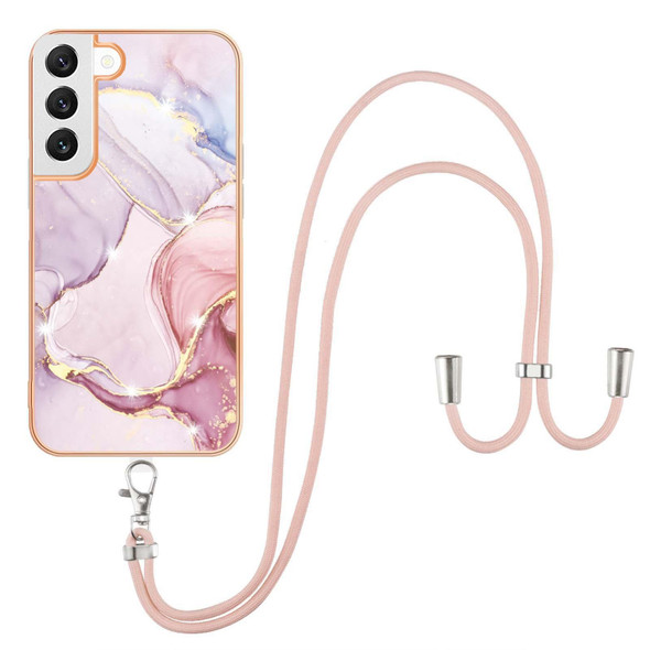 For Samsung Galaxy S23 5G Electroplating Marble Dual-side IMD TPU Phone Case with Lanyard(Rose Gold 005)