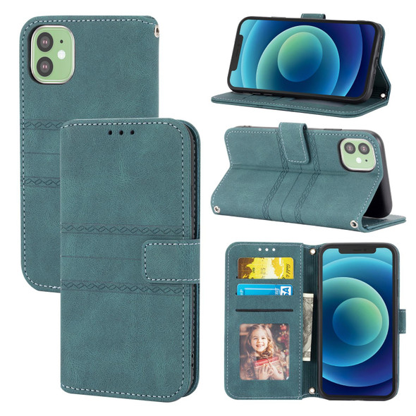 Embossed Striped Magnetic Buckle PU + TPU Horizontal Flip Leatherette Case with Holder & Card Slot & Wallet & Photo Frame & Sling - iPhone 11 Pro(Green)