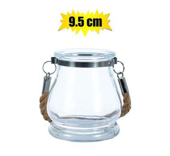 Candle Holder Glass With Jute Handle 9.5cm