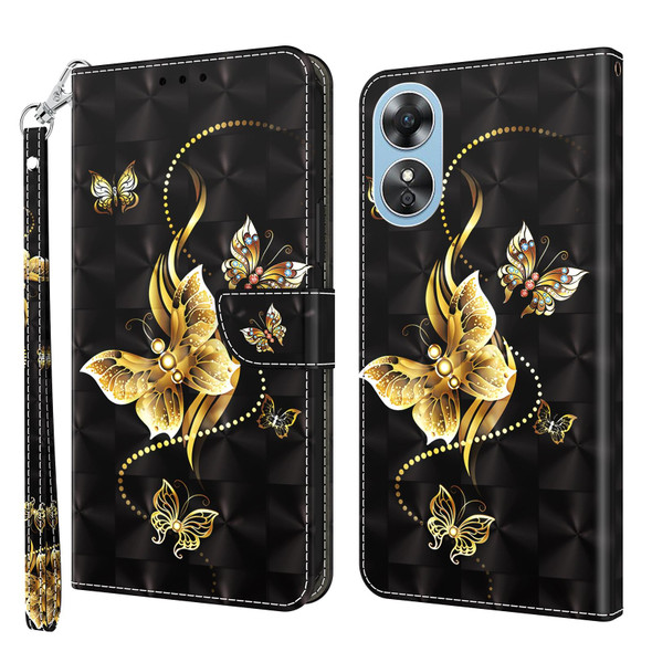 For OPPO A17 3D Painted Leatherette Phone Case(Golden Swallow Butterfly)