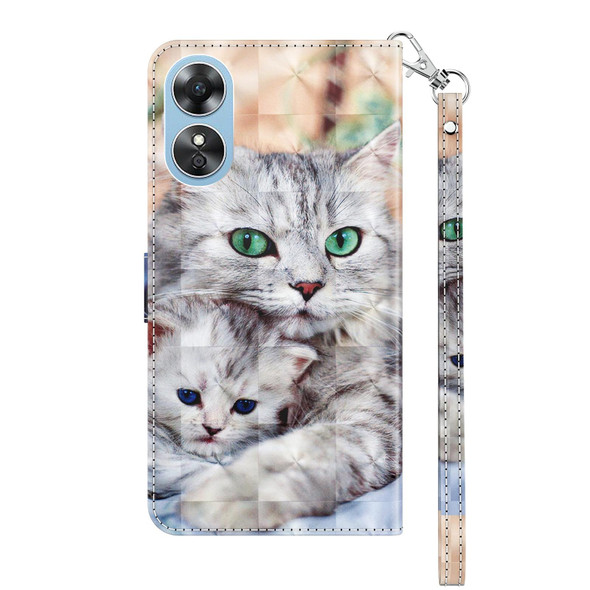 For OPPO A17 3D Painted Leatherette Phone Case(Two Loving Cats)