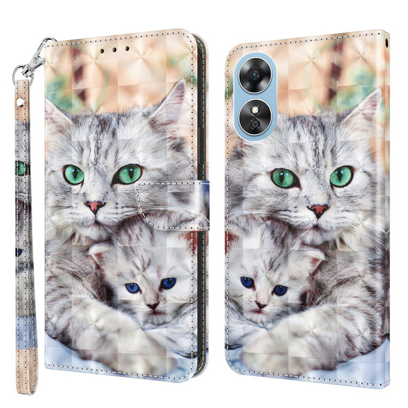 For OPPO A17 3D Painted Leatherette Phone Case(Two Loving Cats)