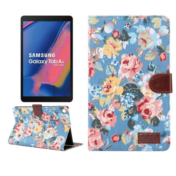 Flower Cloth Texture PC Horizontal Flip Leatherette Protective Case for Galaxy Tab A 8 (2019) P200 / P205  , with Holder & Card Slots & Wallet & Photo Frame(Blue)