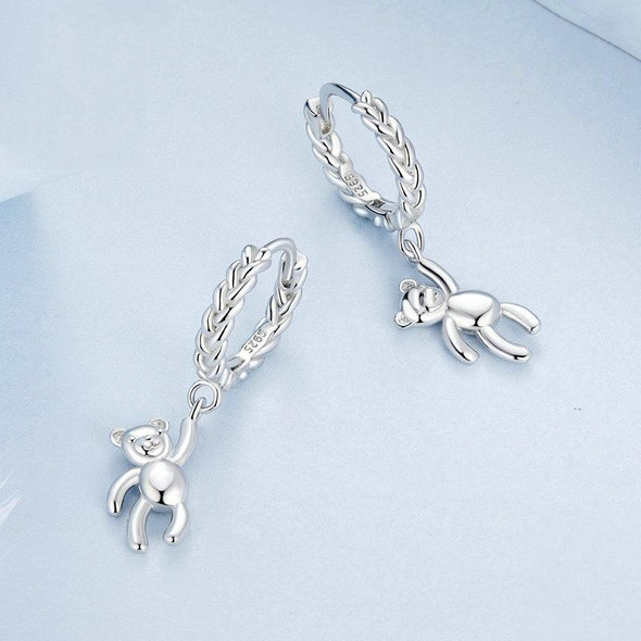 BSE729 S925 Sterling Silver Bear Twist White Gold Plated Animal Earrings