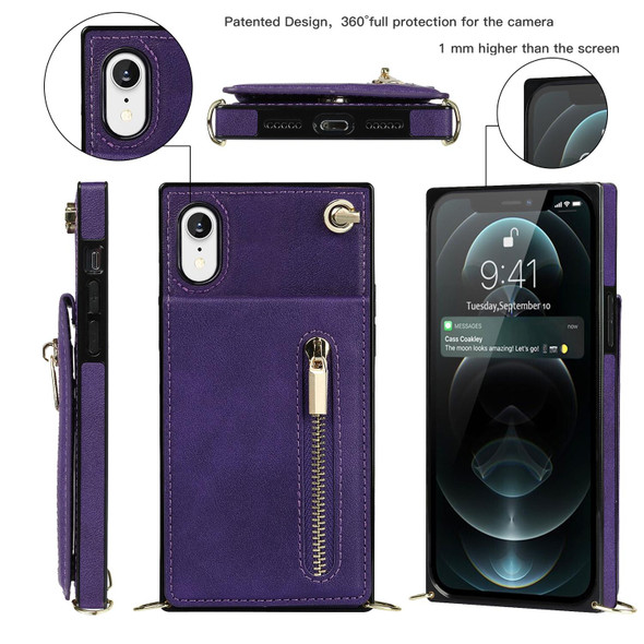 Cross-body Zipper Square TPU+PU Back Cover Case with Holder & Card Slots & Wallet & Strap - iPhone XR(Purple)