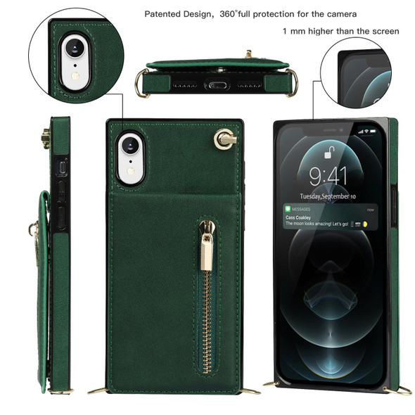 Cross-body Zipper Square TPU+PU Back Cover Case with Holder & Card Slots & Wallet & Strap - iPhone XR(Green)