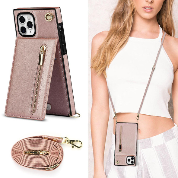 Cross-body Zipper Square TPU+PU Back Cover Case with Holder & Card Slots & Wallet & Strap - iPhone 11 Pro(Rose Gold)