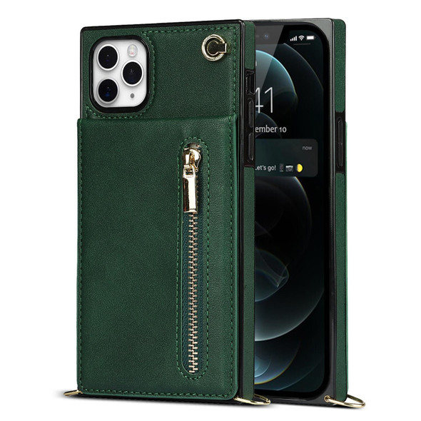 Cross-body Zipper Square TPU+PU Back Cover Case with Holder & Card Slots & Wallet & Strap - iPhone 11 Pro(Green)