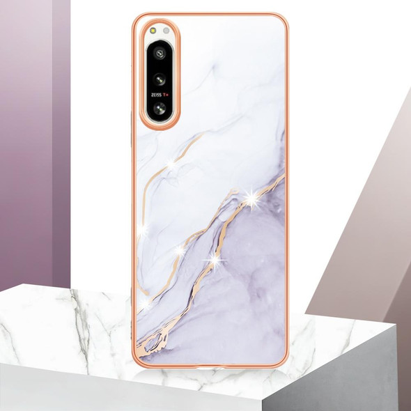 For Sony Xperia 5 IV Electroplating Marble Dual-side IMD Phone Case(White 006)