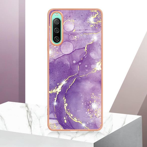 For Sony Xperia 10 IV Electroplating Marble Dual-side IMD Phone Case(Purple 002)