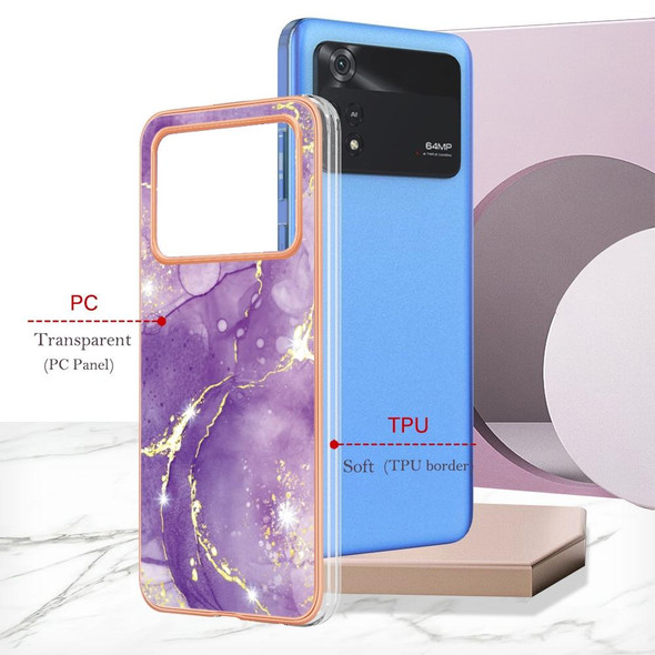 For Xiaomi Poco M4 Pro 4G Electroplating Marble Dual-side IMD Phone Case(Purple 002)