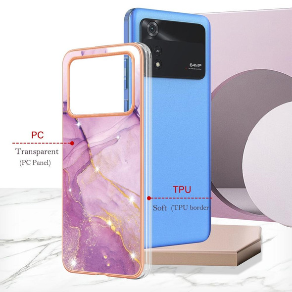 For Xiaomi Poco M4 Pro 4G Electroplating Marble Dual-side IMD Phone Case(Purple 001)