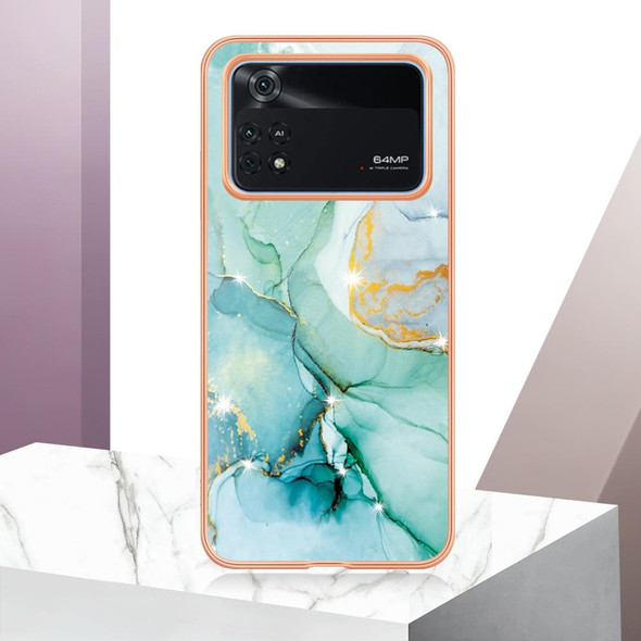 For Xiaomi Poco M4 Pro 4G Electroplating Marble Dual-side IMD Phone Case(Green 003)