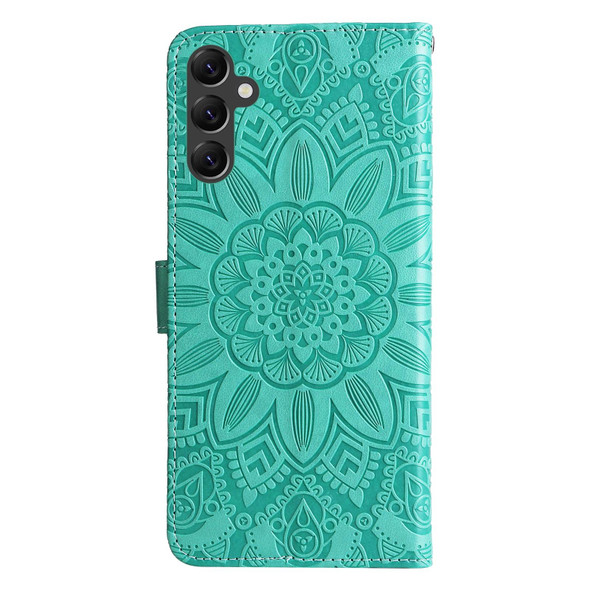 For Samsung Galaxy A14 5G Embossed Sunflower Leatherette Phone Case(Green)