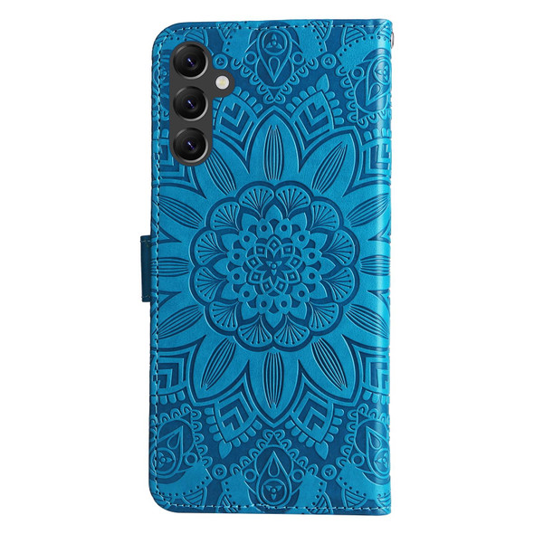 For Samsung Galaxy A14 5G Embossed Sunflower Leatherette Phone Case(Blue)