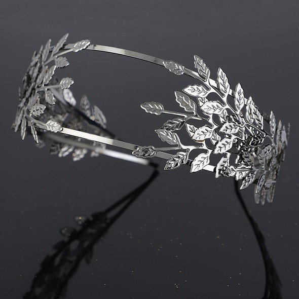 2pcs Metallic Leaves Branch Crown Hair Band Wedding Tiara Hair Accessories(Silver)