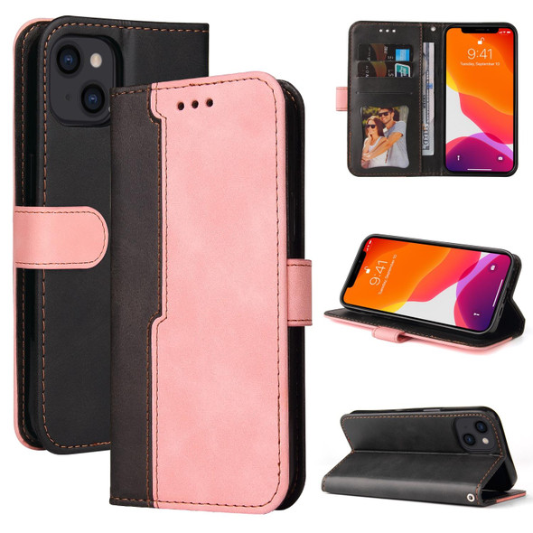 Business Stitching-Color Horizontal Flip PU Leatherette Case with Holder & Card Slots & Photo Frame - iPhone 13 (Pink)