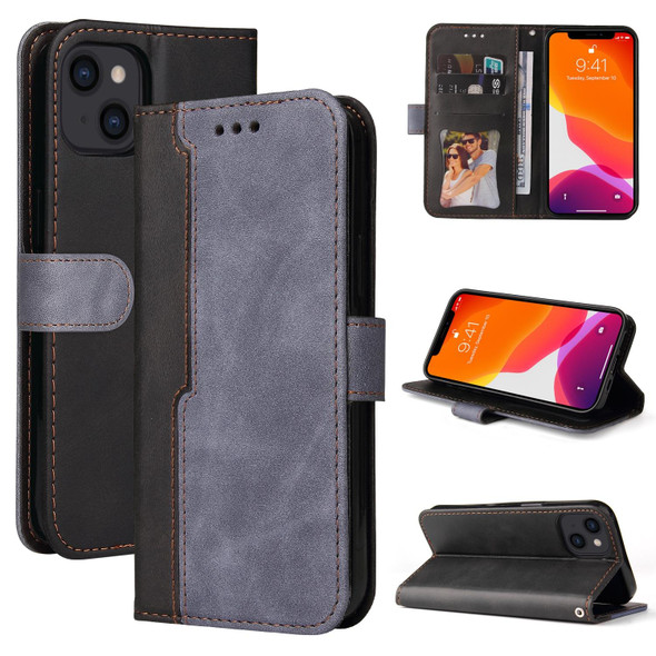 Business Stitching-Color Horizontal Flip PU Leatherette Case with Holder & Card Slots & Photo Frame - iPhone 13 (Grey)