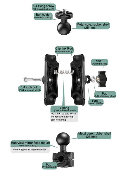 M10 9cm Connecting Rod Fixed Motorcycle Mount Holder with Tripod Adapter & Screw for GoPro Hero11 Black / HERO10 Black /9 Black /8 Black /7 /6 /5 /5 Session /4 Session /4 /3+ /3 /2 /1, DJI Osmo Action and Other Action Cameras(Black)