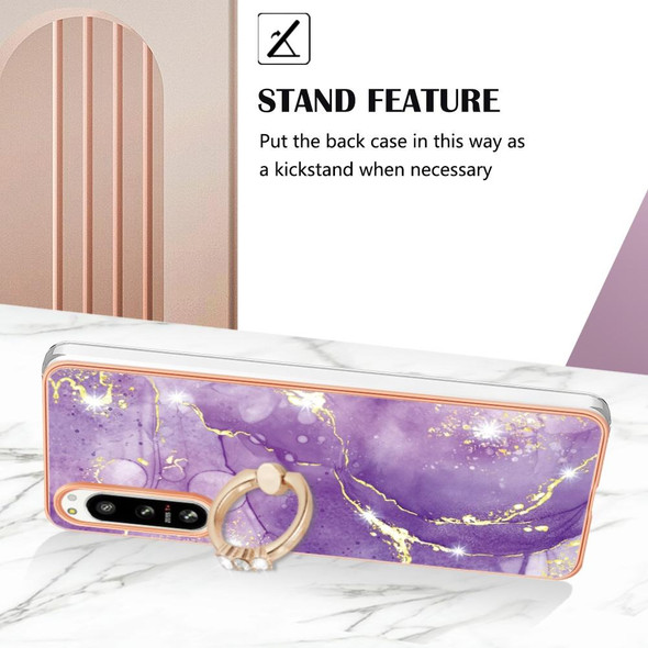 For Sony Xperia 5 IV Electroplating Marble IMD Phone Case with Ring Holder(Purple 002)