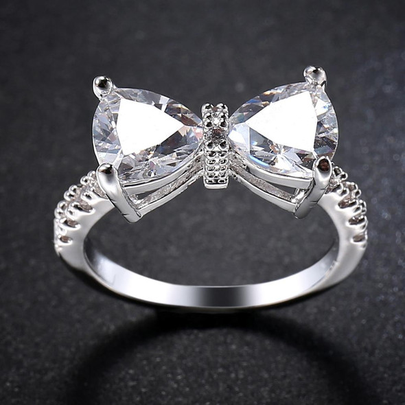 Female Fashion Lovely Bowknot Design Zircon Ring, Ring Size:8