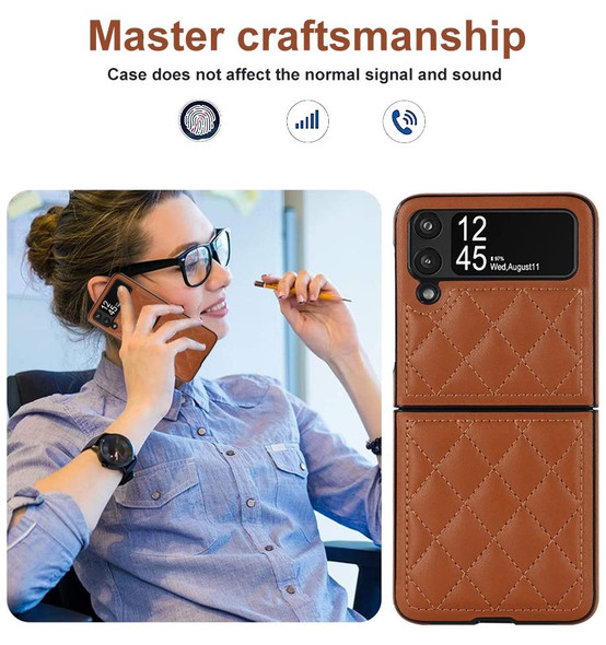 For Samsung Galaxy Z Flip3 Rhombic Microfiber Folding Phone Case(Brown)