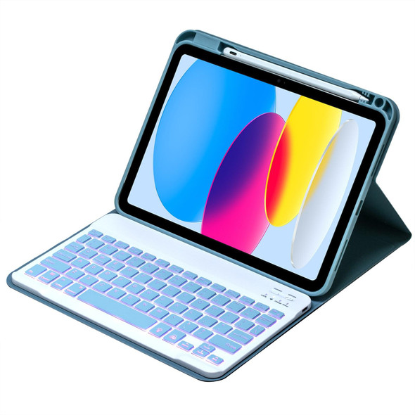 For iPad 10th Gen 10.9 2022 SA-10DS Backlight Bluetooth Keyboard Leatherette Tablet Case with Pen Slot(Light Blue)