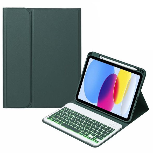 For iPad 10th Gen 10.9 2022 SA-10DS Backlight Bluetooth Keyboard Leatherette Tablet Case with Pen Slot(Dark Green)