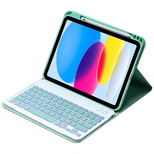 For iPad 10th Gen 10.9 2022 SA-10DS Backlight Bluetooth Keyboard Leatherette Tablet Case with Pen Slot(Light Green)