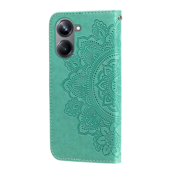 For Realme 10 Pro 5G 7-petal Flowers Embossing Leatherette Phone Case(Green)