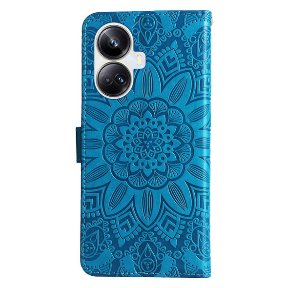 For Realme 10 Pro+ 5G Embossed Sunflower Leatherette Phone Case(Blue)