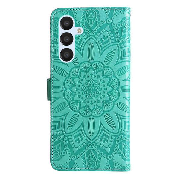 For Samsung Galaxy A34 5G Embossed Sunflower Leatherette Phone Case(Green)