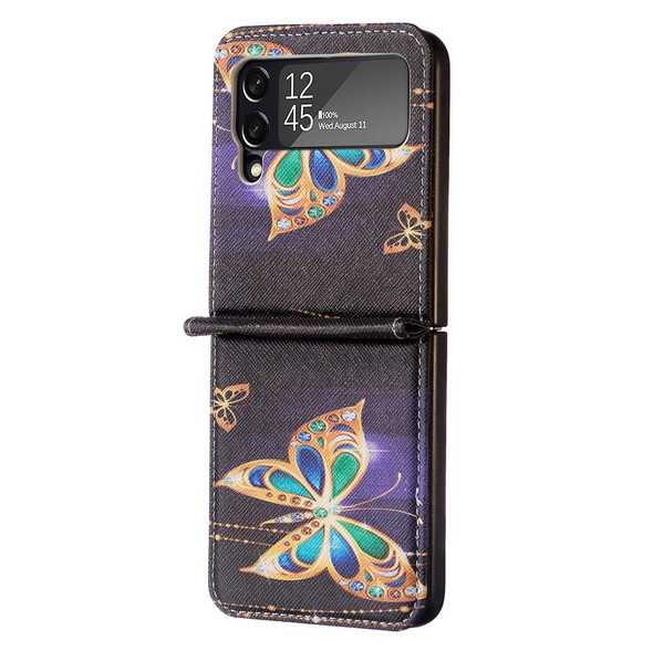 For Samsung Galaxy Z Flip3 5G Colored Drawing Invisible Magnetic Leatherette Phone Case(Big Butterfly)