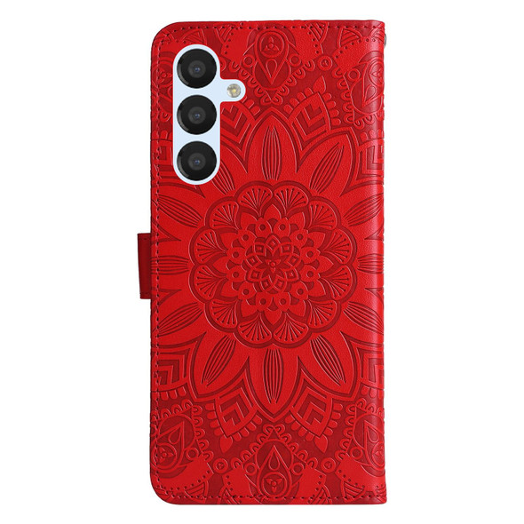 For Samsung Galaxy A34 5G Embossed Sunflower Leatherette Phone Case(Red)