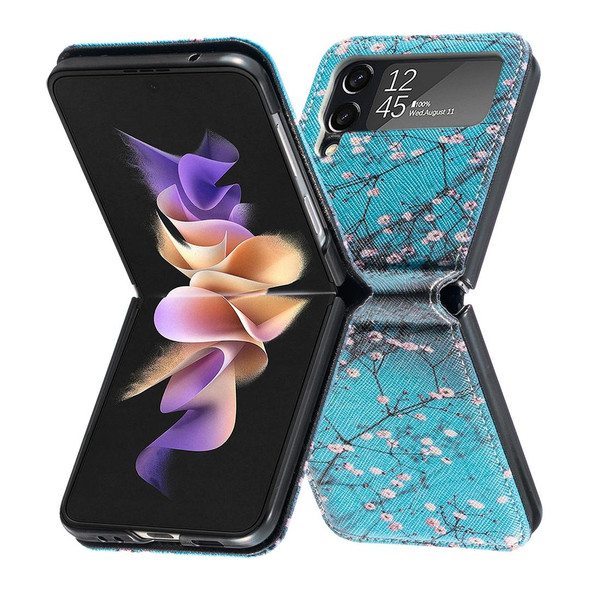 For Samsung Galaxy Z Flip4 Colored Drawing Invisible Magnetic Leatherette Phone Case(Plum Blossom)