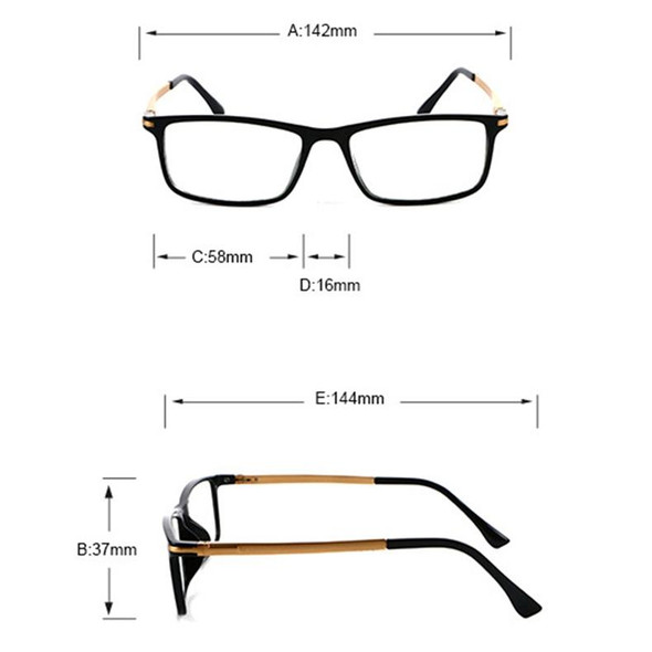 Black Frame Spring Hinge Anti Fatigue & Blue-ray Presbyopic Glasses, +2.50D
