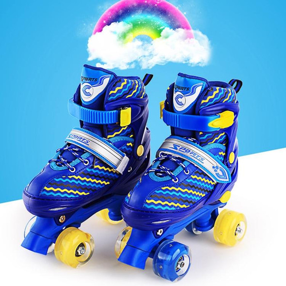 Children Full-flash White Double-row Roller Skates Skating Shoes, Straight Row+Double Row Wheel, Size : L(Blue)